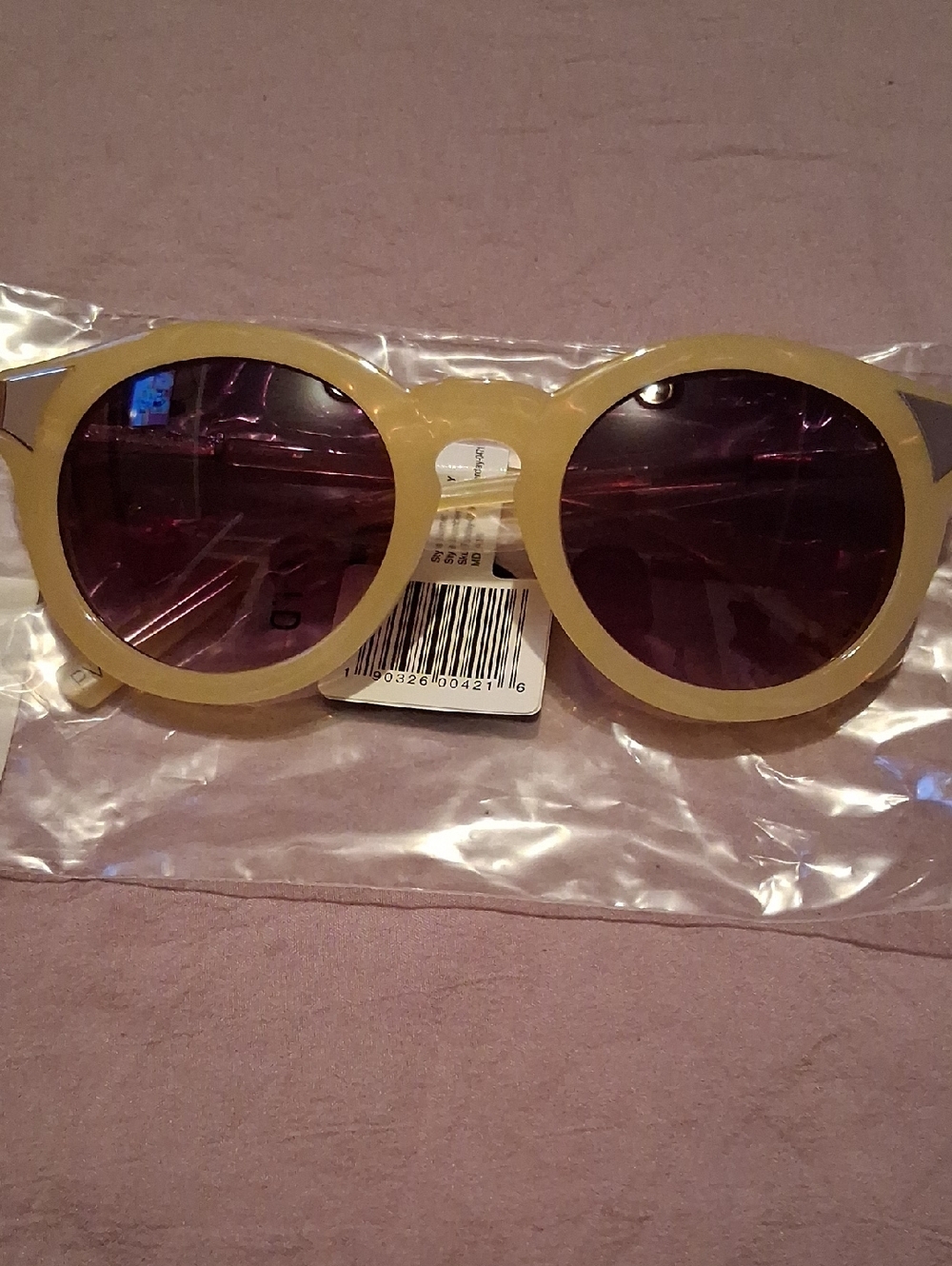 Women’s Round Yellow Sunglasses with Purple Lenses